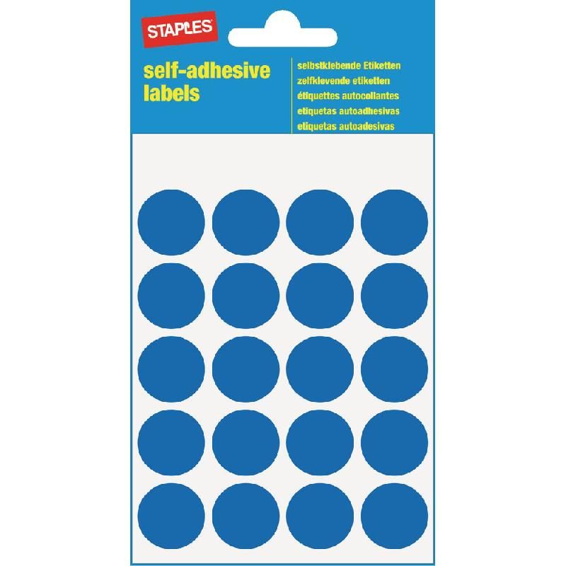 STAPLES PASTILLE ADHÉSIVE COULEUR - STAPLES - Ø 19 MM - COLORIS BLEU - 100 PASTILLES