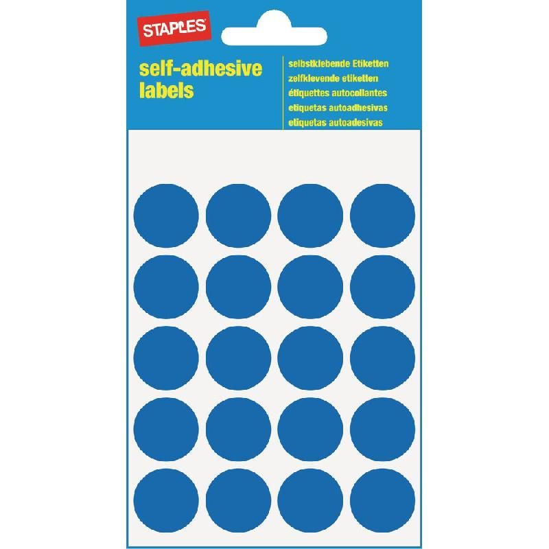 STAPLES PASTILLE ADHÉSIVE COULEUR - STAPLES - Ø 19 MM - COLORIS BLEU - 100 PASTILLES