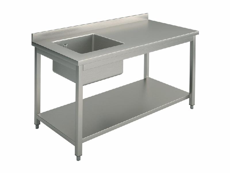 Table inox de travail avec bac à gauche, avec dosseret, avec étagère, 1000x600 mm - STVS610_0