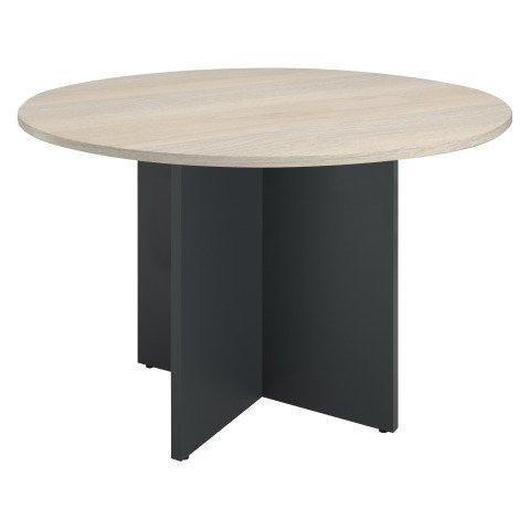 TABLE RONDE DIAMÈTRE 120 CM PLATEAU CHÊNE GRIS PIEDS CROIX ANTHRACITE EXCELLENS