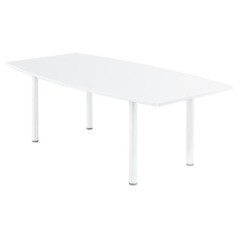 TABLE TONNEAU AVEC ÉLECTRIFICATION ACTUAL L. 200 X 100 CM - PLATEAU BLANC - PIED TUBULAIRE BLANC