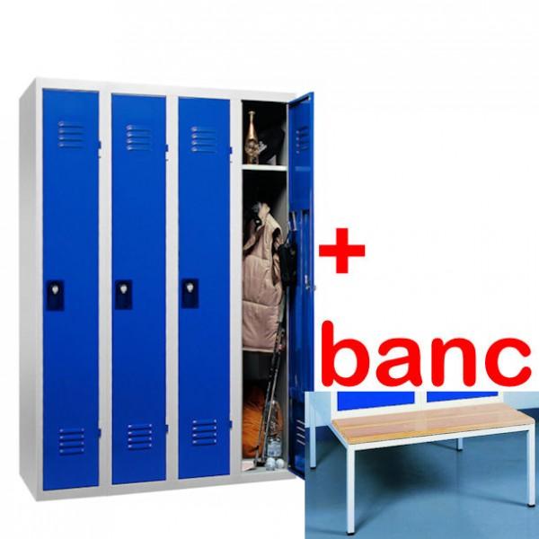 Vestiaire industrie propre monobloc 4 cases avec banc - norme AFNOR D65-760 - marque Rolléco_0