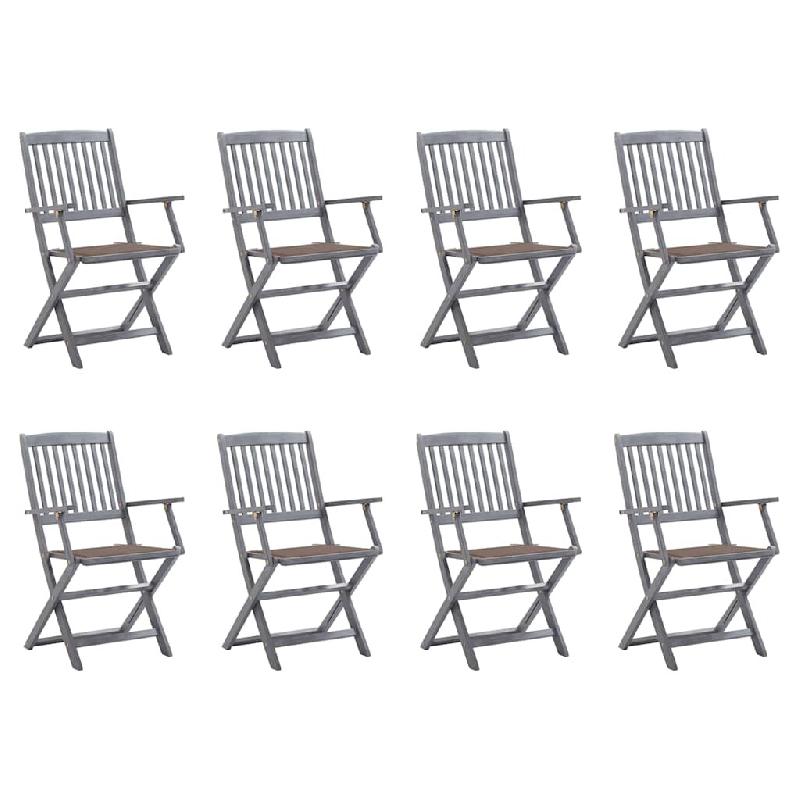 VidaXL Chaises Pliables D Extérieur Lot De 8 Et Coussins Bois D Acacia - gris 3078270_0