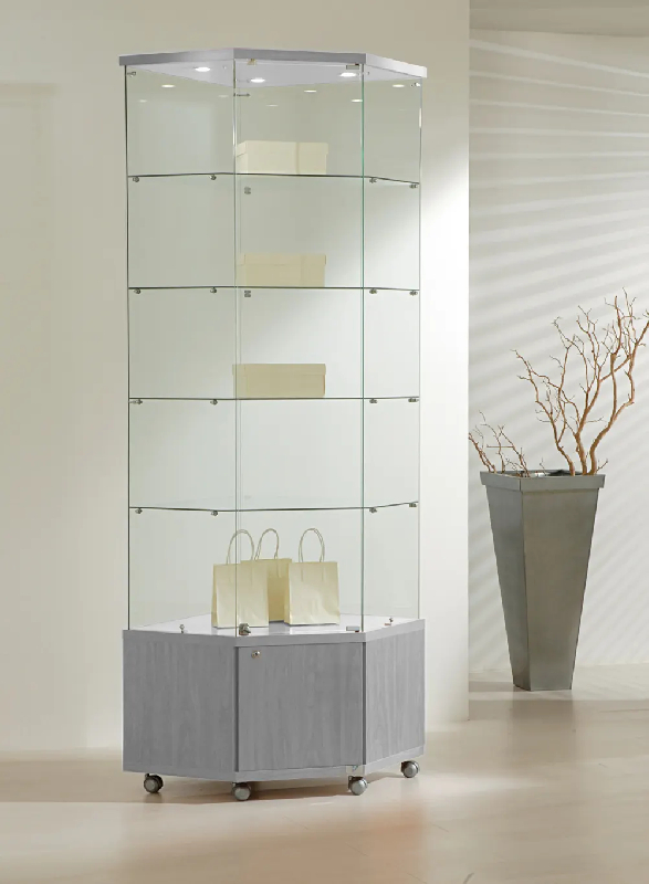 Vitrine haute d'angle 7/22MVA - verre trempé - 68x68x220 cm - gris_0