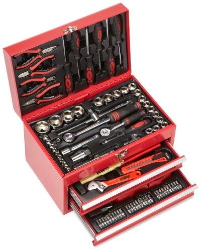 Malle à outils MANNESMANN M29066 - en tôle d'acier solide avec 2 tiroirs et perceuse sans fil incluse_0
