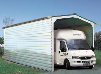 Abri camping-car semi-fermé métallique 3/4 / structure en acier / toiture à deux pans en acier / 3.89 x 3.10 m_0