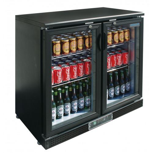 ARRIÈRE BAR RÉFRIGÉRÉ 2 PORTES VITRÉES BATTANTES NOIR POLAR - 223 L