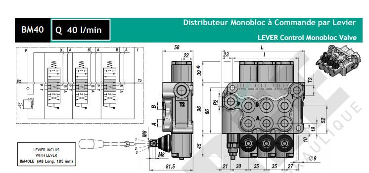 Distributeur circuit ouvert et fermé à commande hydraulique 90l