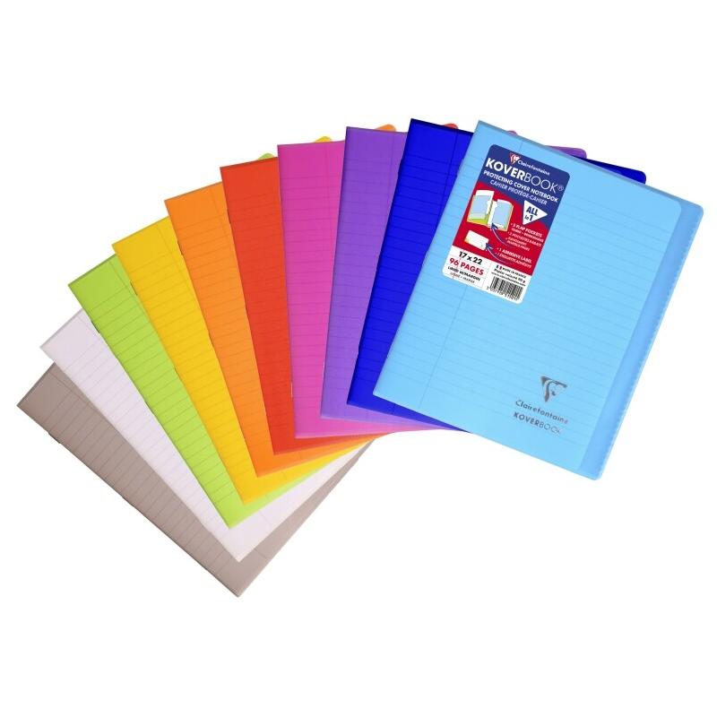 Clairefontaine Lot de 10 Cahier Kover Book 17x22, 96p./48 feuilles 90 g/m² piquées, couv. Transparentes assorties (10), ligné + marge - 3037929515015_0