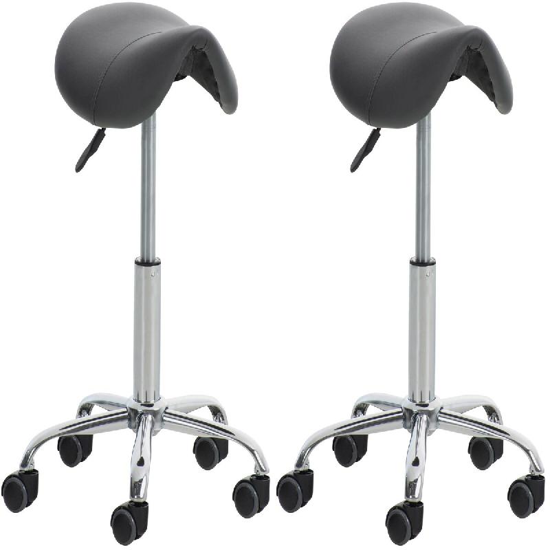 CLP Lot de 2 tabourets de travail Reno en similicuir Gris - gris polyester 324599_0