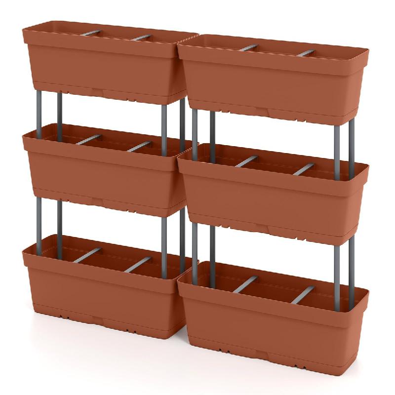 COSTWAY 6 jardinières 49cm, bacs avec drainage, potager vertical, pots plastique Marron - marron plastique polypropylène TL32566IZ-QG_0