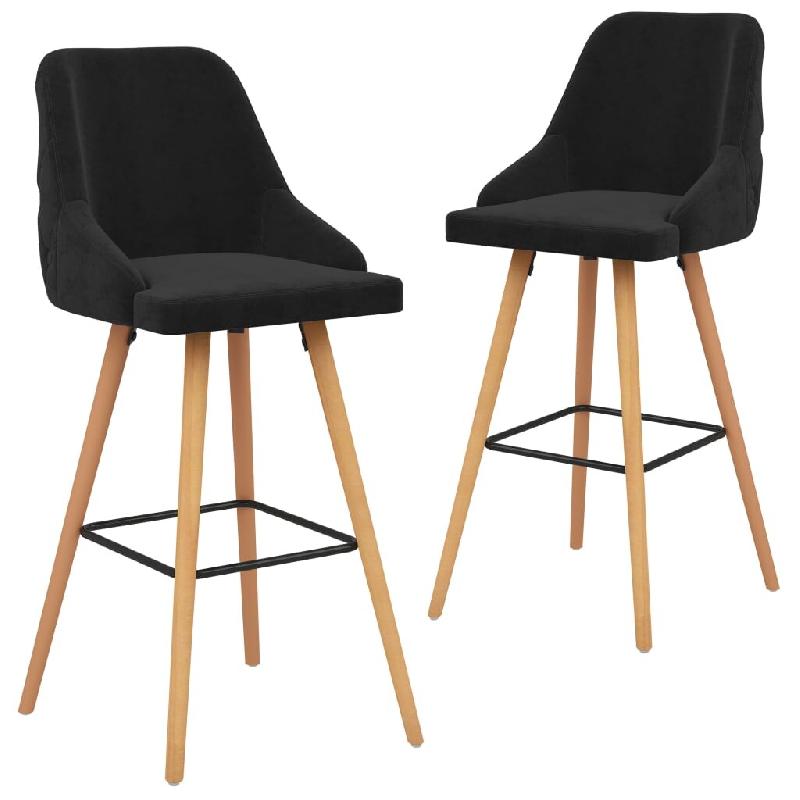Décoshop26 - Lot de 2 tabourets de bar chaises hautes design moderne en velours noir et bois DEC029830 - noir 3000257581069_0
