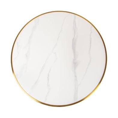 Emh Plateau de table rond Ø60 cm marbre blanc brillant – pierre frittée et chant doré - blanc Matériau naturel PLATPIERFRITD60MARWH_0