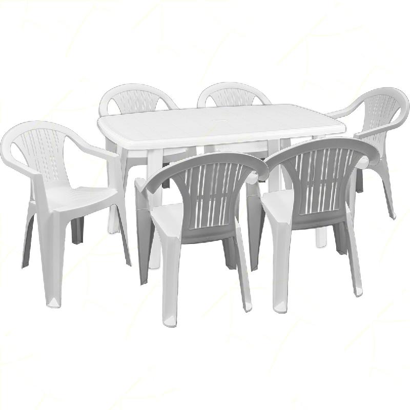 Ensemble de 6 fauteuils Ratak avec table ovale rectangulaire Cayman blanche - blanc plastique polypropylène 8050054389080_0
