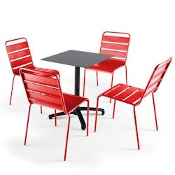 Oviala Business Ensemble table de jardin stratifié ardoise foncé et 4 chaises rouge - rouge métal 108207_0