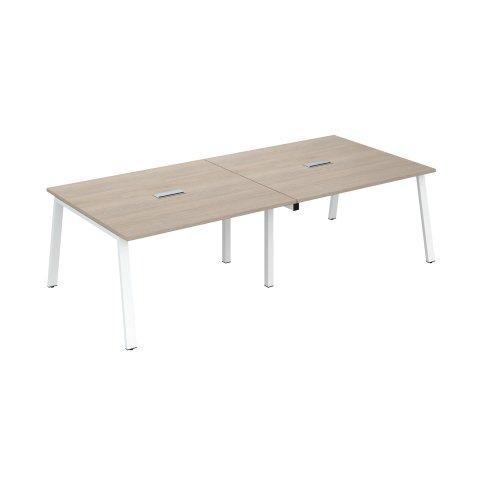 EXTENSION TABLE DE RÉUNION MODULABLE ECLA CHÊNE GRIS L 140 X P 126 PIÈTEMENT MÉTAL BLANC