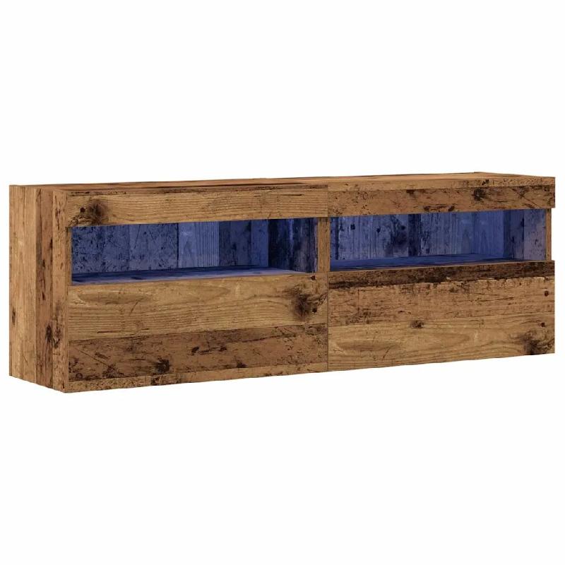 Helloshop26 - Meuble TV mural moderne avec éclairage LED 60 x 30 x 40 cm design épuré en bois ancien 02_0051838 - Bois massif 3000237117950_0