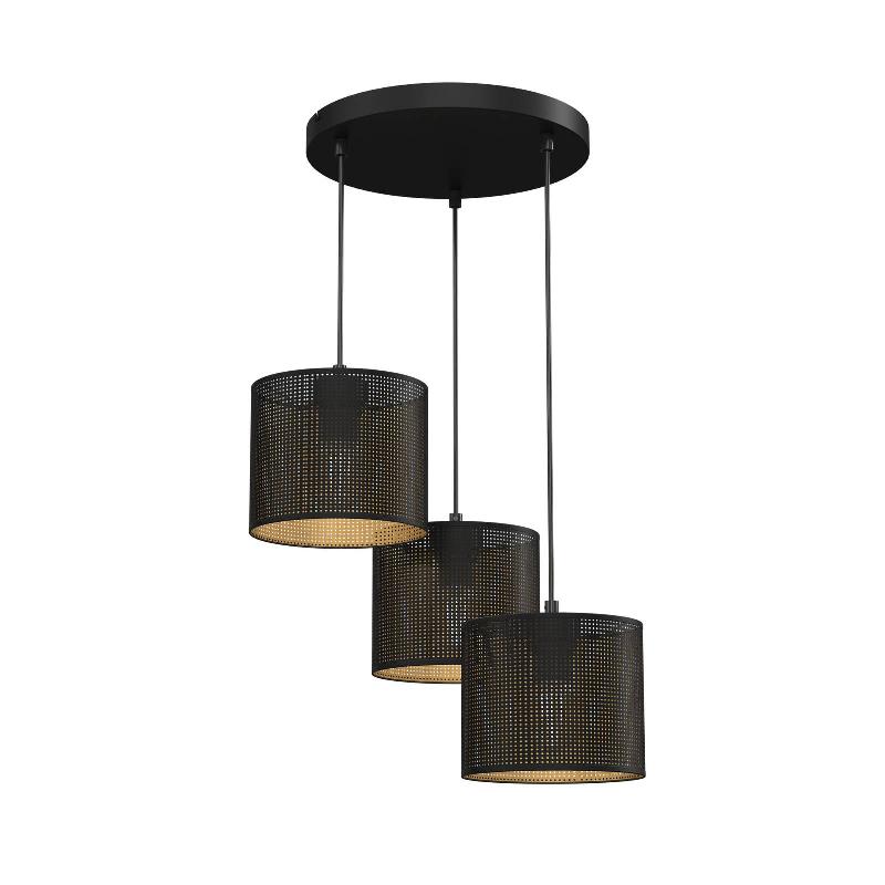 LUMINEX SUSPENSION JOVIN, 3 LAMPES, RONDE, NOIRE/DORÉE