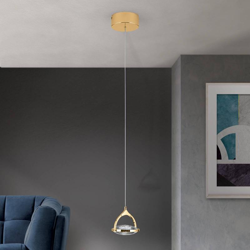 ORION SUSPENSION LED MOON, CRISTAL K9, 1 LAMPE, DORÉE