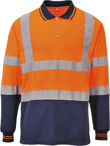 Polo bicolore manche longue orange marine s279, l_0