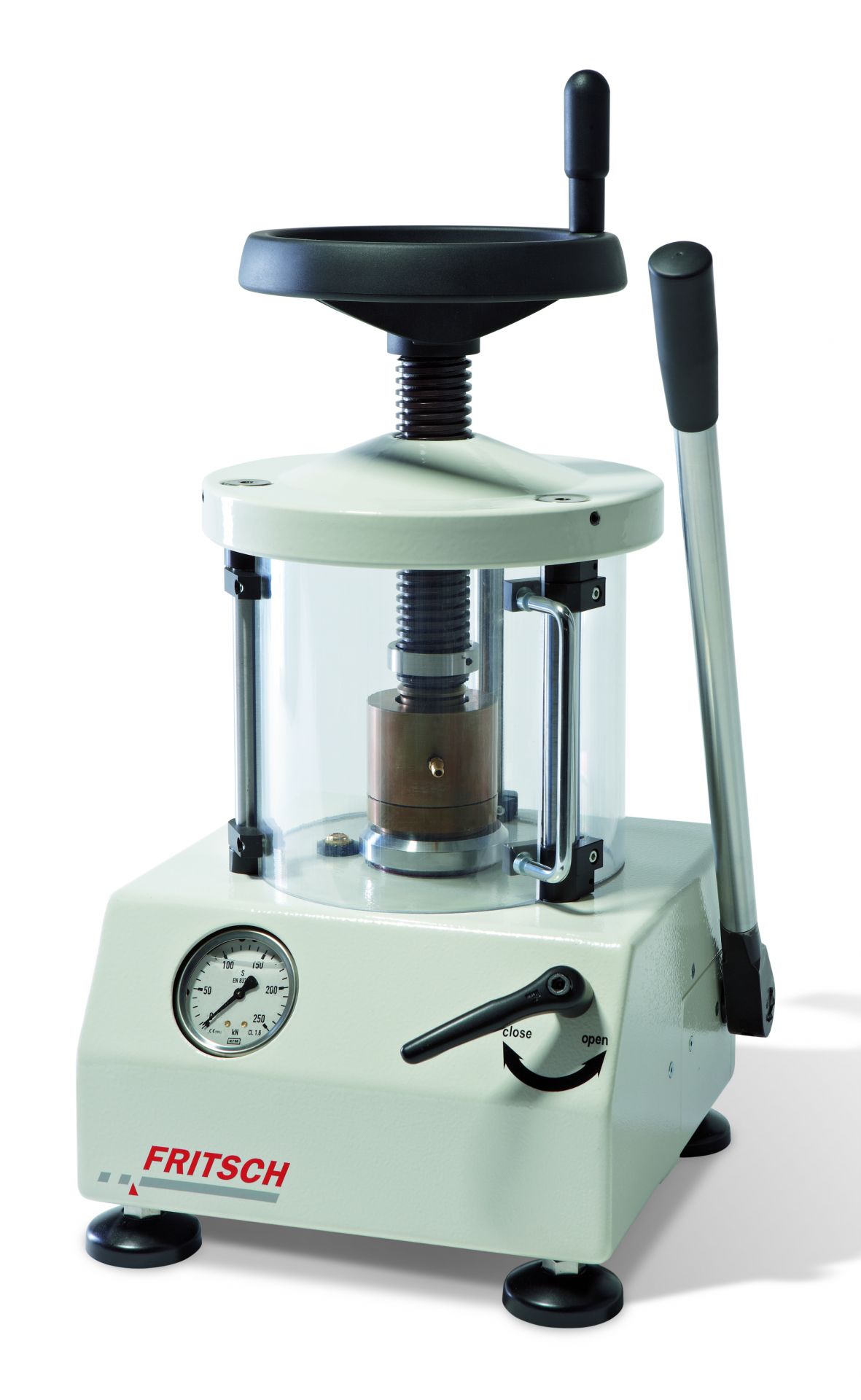 Presse à pastiller FRITSCH - hydraulique manuelle - force de pressage jusqu'à 250 kN - pastilles Ø 40 mm et Ø 32 mm_0