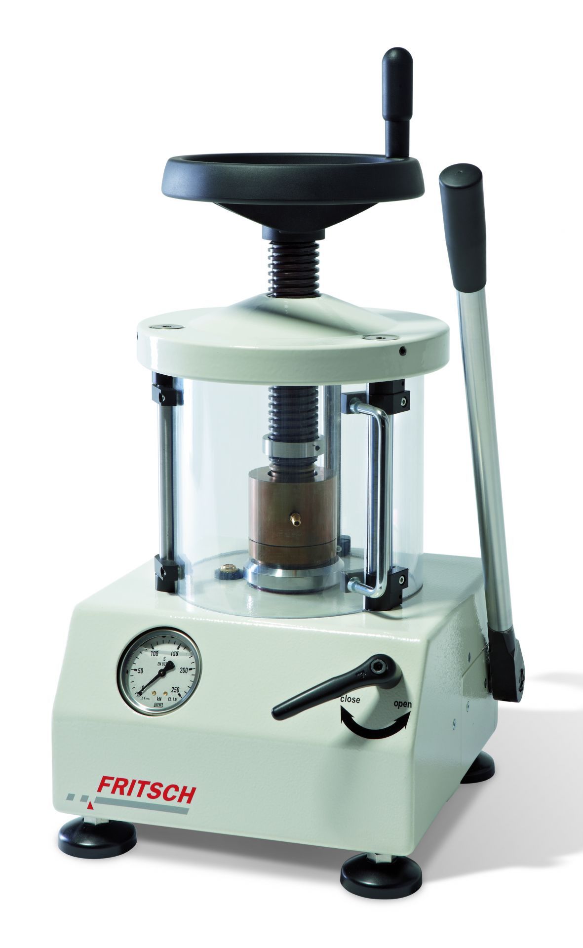Presse à pastiller FRITSCH - hydraulique manuelle - force de pressage jusqu'à 250 kN - pastilles Ø 40 mm et Ø 32 mm_0