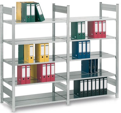 Rayonnage à classeurs zingué double accès - modulaire et extensible - charge 90kg par tablette_0