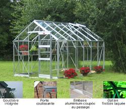 Serre isolée Elite Belmont - largeur 2,57 m - aluminium, vitrage verre 3 mm ou polycarbonate 6 mm - réf A0008_0
