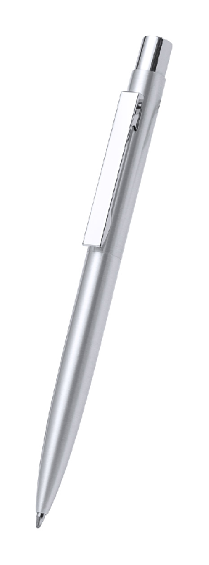 Stylo à bille en acier inoxydable recyclé - finition argentée et détails chromés - encre bleue_0