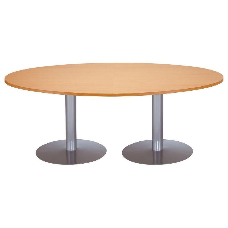 TABLE MODULAIRE OVALE - PIÈTEMENT TULIPE ALUMINIUM - PLATEAU MERISIER