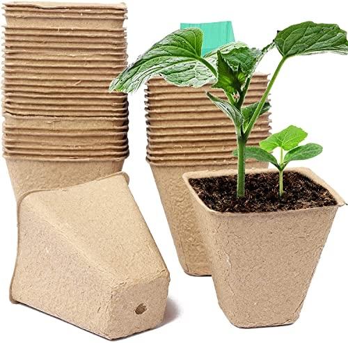 Paquet de 48 pots de tourbe carrés de 3 pouces - Démarrage de graines biodégradables avec étiquettes et outils de transplantation_0