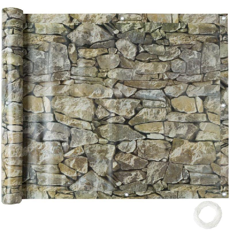 Brise-vue brise-vent en PVC imprimé pierre beige 90 cm x 6 m - Protection anti-regards et solaire - Réf. 2208236_0