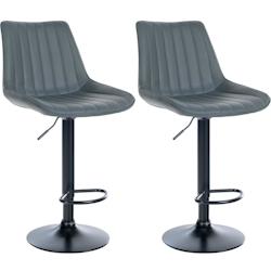 Décoshop26 - Lot de 2 tabourets de bar réglable en hauteur pivotant à 360° assise en PVC gris couture verticale pied métal noir 10_0004422 - gris_0