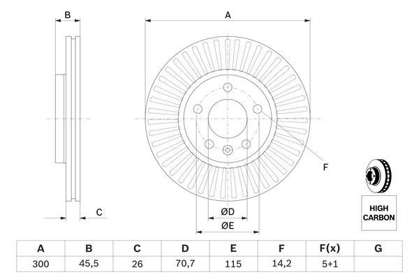 Disque de frein ventilé Bosch 0986479644 - Avant - 5 trous - Épaisseur 26 mm_0