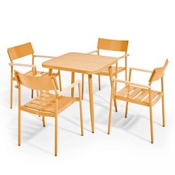 Oviala Business Ensemble table de jardin et 4 fauteuils aluminium/bois jaune moutarde - Oviala - jaune aluminium 108683_0