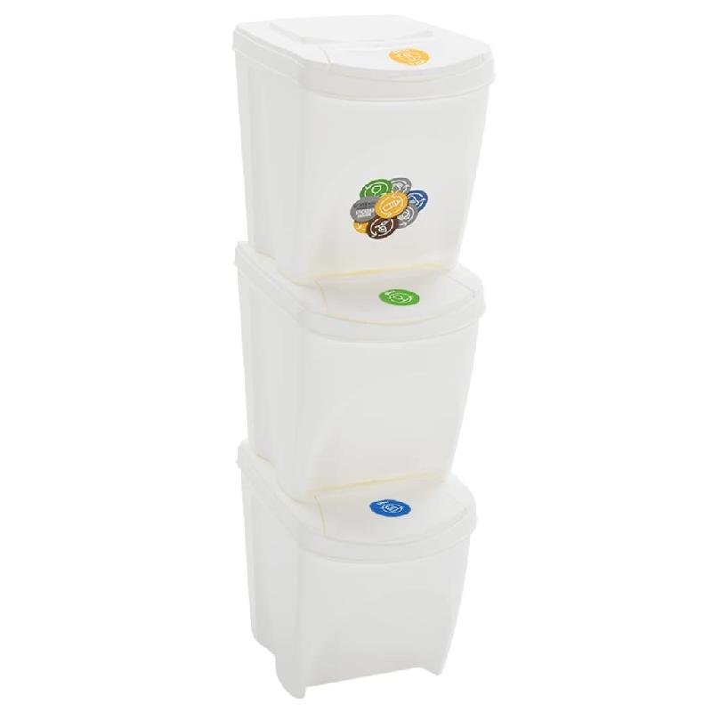 POUBELLES À ORDURES EMPILABLES 3 PIÈCES BLANC 75 LITRES POLYPROPYLÈNE 02_0006074_0