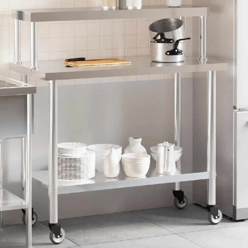 Vidaxl table de travail de cuisine avec étagère 110x55x120 cm inox 3208901_0