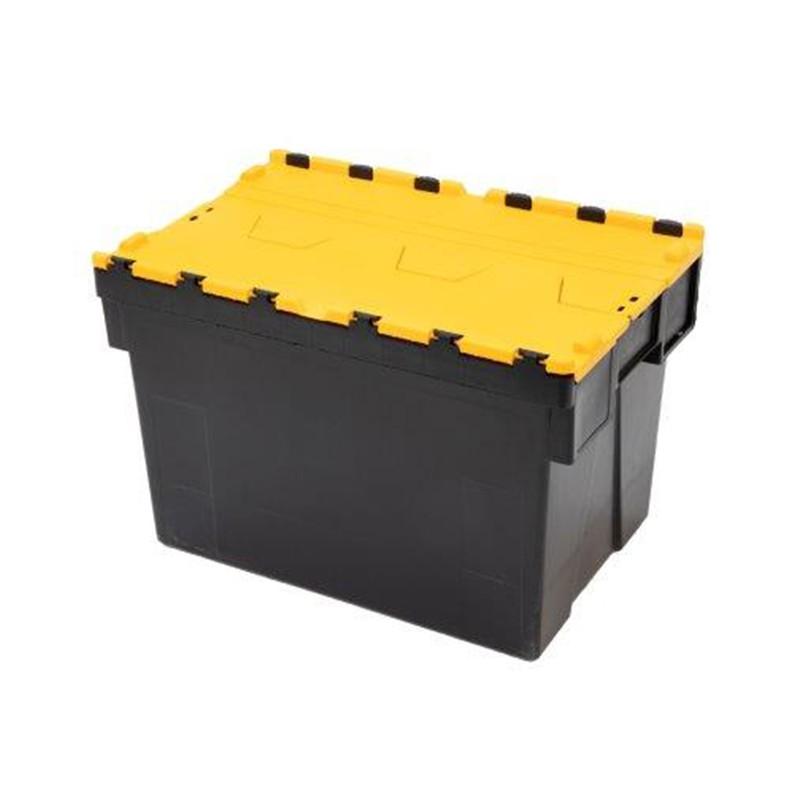 Bac navette 600 x 400 x 400 mm - 69L - Couvercle jaune - Polypropylène avec porte-étiquettes_0