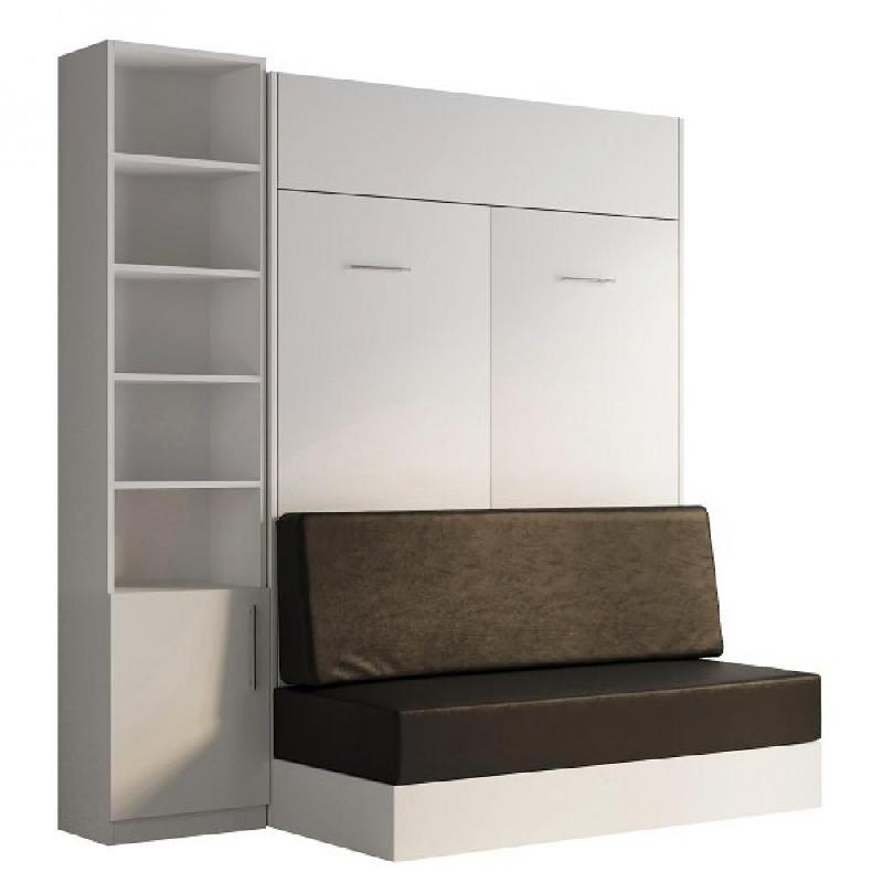 Lit escamotable blanc Dynamo Sofa - canapé intégré noir 140x200 cm - bibliothèque incluse - L201 cm_0