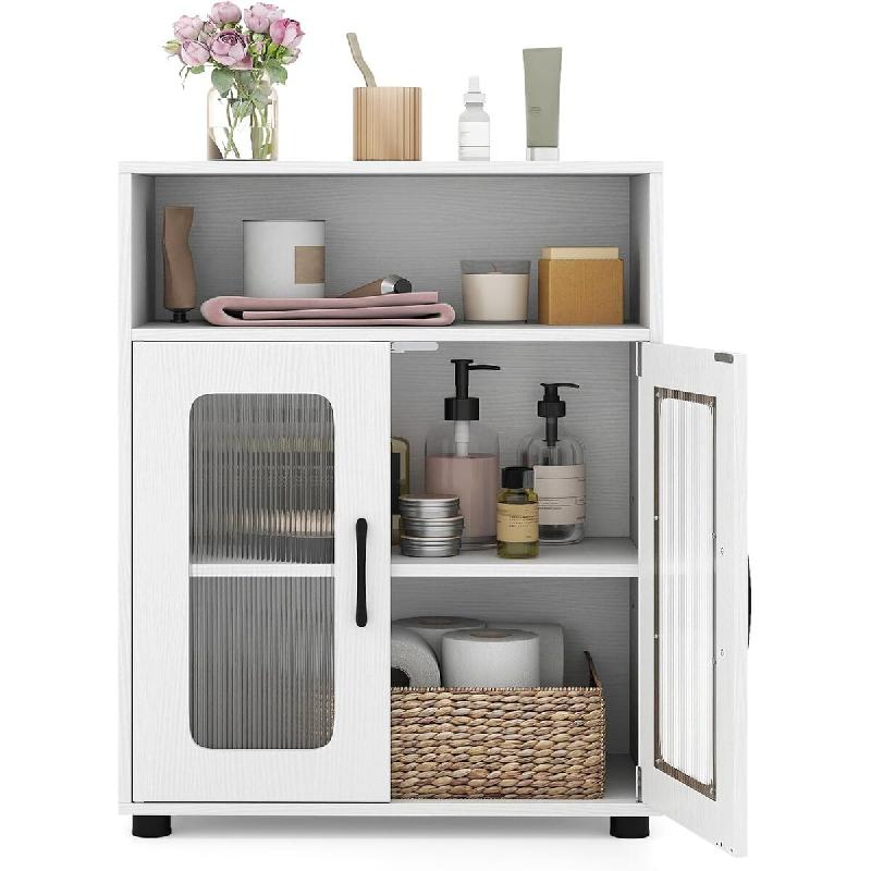 COSTWAY Armoire bain, meuble avec 2 portes et étagère 3 niveaux, compartiment et pieds, blanc - blanc Bois manufacturé VH35448IT_0