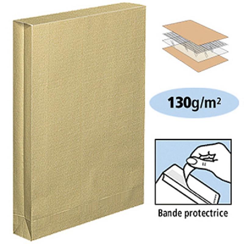 COURONNE BOÎTE DE 125 POCHETTES AVEC SOUFFLET SANS FENÊTRE - AUTO-ADHÉSIVES - EN KRAFT BLOND ARMÉ - 275 X 365 MM (130 G/M²) - COULEUR KRAFT BLOND