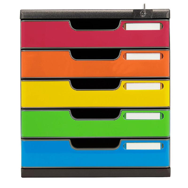 Exacompta MODULO A4 5 tiroirs fermés Iderama noir/arlequin brillant, verrouillage à clé - multicolore matière synthétique 331798D_0