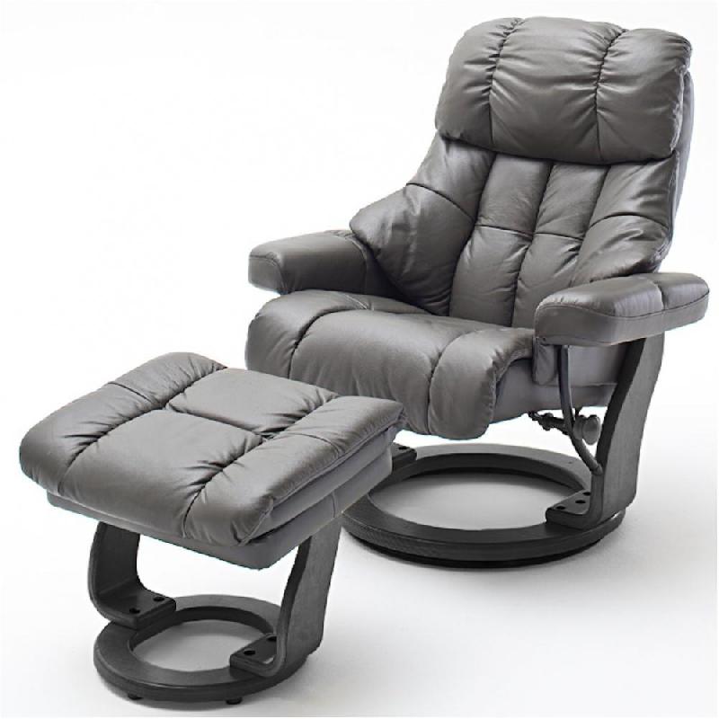 FAUTEUIL RELAX CLAIRAC ASSISE EN CUIR NOUGAT PIED EN BOIS NOIR AVEC REPOSE PIED_0