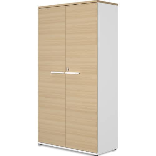 Gautier office rangement haut l80 2 portes 4 étagères. Top et portes chêne structuré corps blanc_0