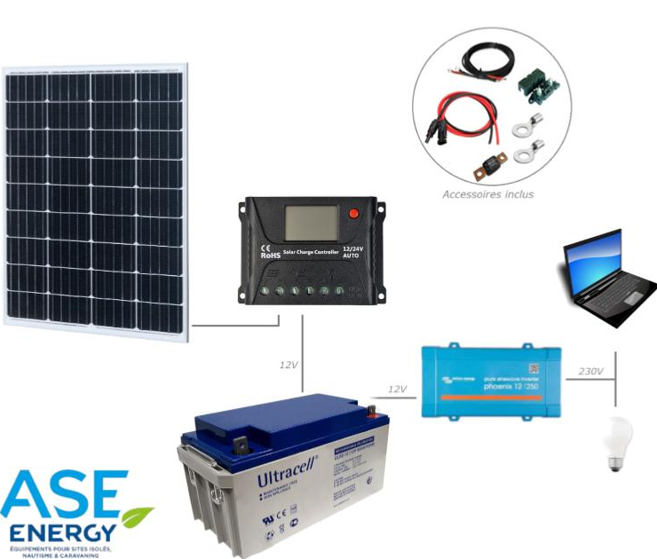 Kit panneau solaire 150W 12V Batterie 150Ah AGM Régulateur de