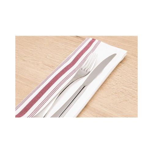 LOT DE 10 SERVIETTES BISTRO RAYÉES BLANCHES ET BORDEAUX