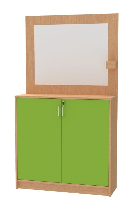 Meuble d'accueil - Réf. BU.MURAL - avec tableau effaçable, rangement bas et façade personnalisable_0