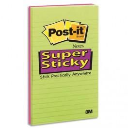 POST-IT LOT 4 BLOCS ASSORTIS SUPERSTICKY LIGNÉ 12,5X20CM 45 FEUIL. COLORIS NÉON 2 CITRONS VERT, 2 FUSCHIA