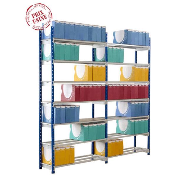 Rayonnage archives robuste en acier – capacité 150 kg par niveau – montants et tablettes réglables_0
