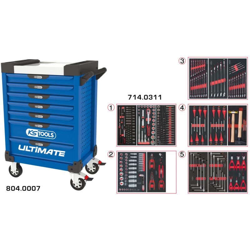 Servante PEARLline bleue 7 tiroirs équipée de 311 outils - KS Tools | 804.7311_0